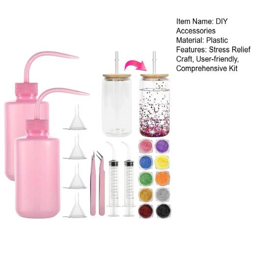 Snow Sphere Tumbler Supplies DIY Accessories Kit Snow Tumbler Starter Kit with Bottles of Glitter Squeeze Bottles Funnels Tweezers