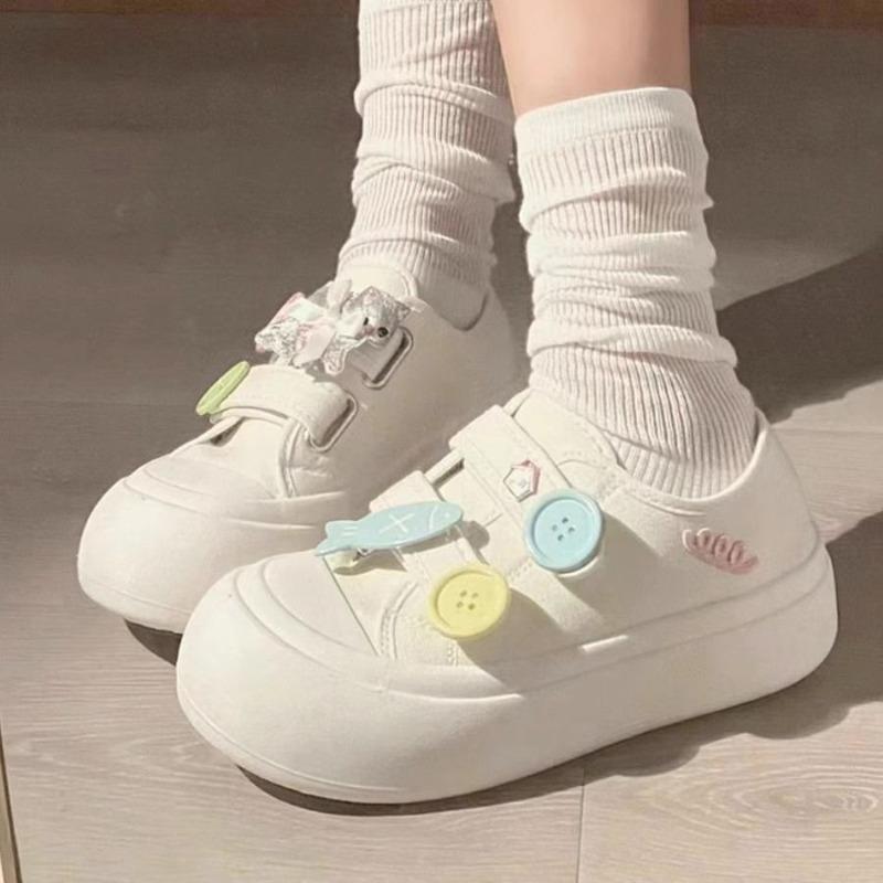 White Deer Niche Original Velcro Big-headed Shoes for Women's New Autumn Ugly Cute Thick-soled Little White Shoes for Women
