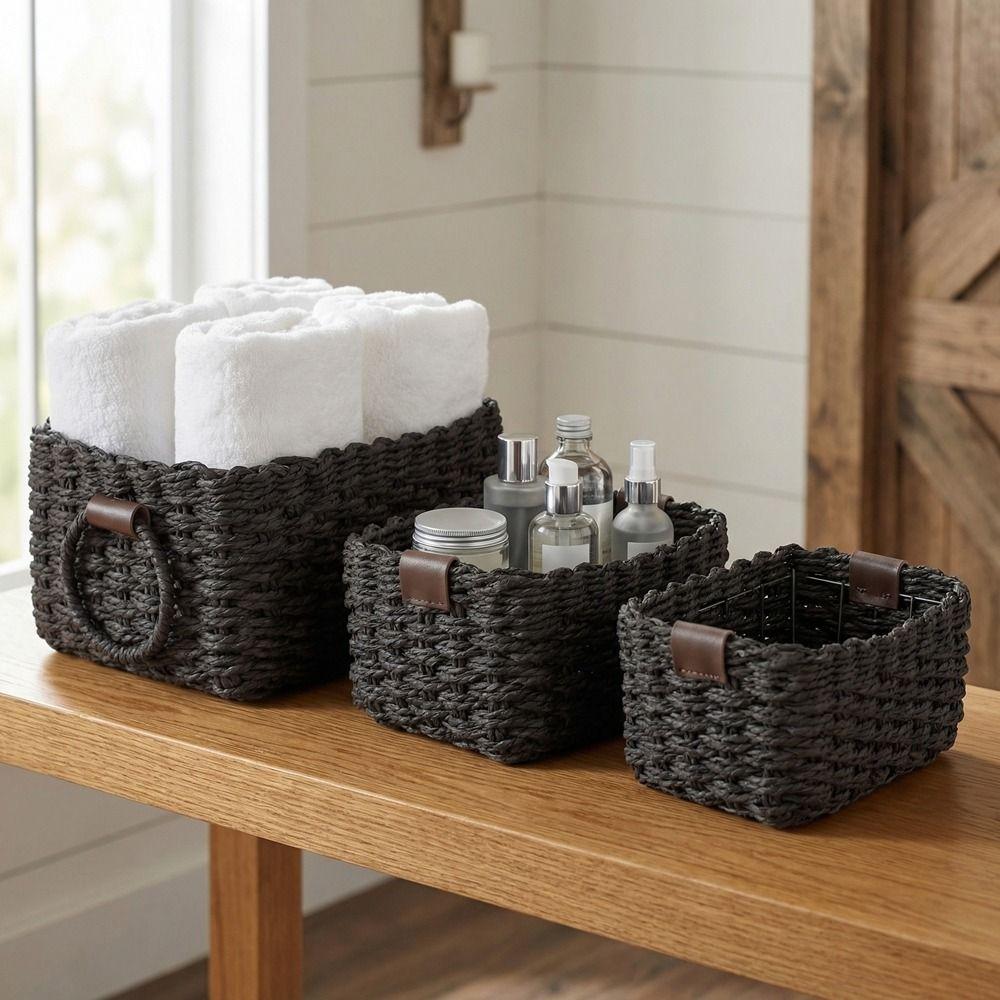 3PCS Simple Woven Storage Basket Eco-friendly Cosmetics Storage Basket  Vanity