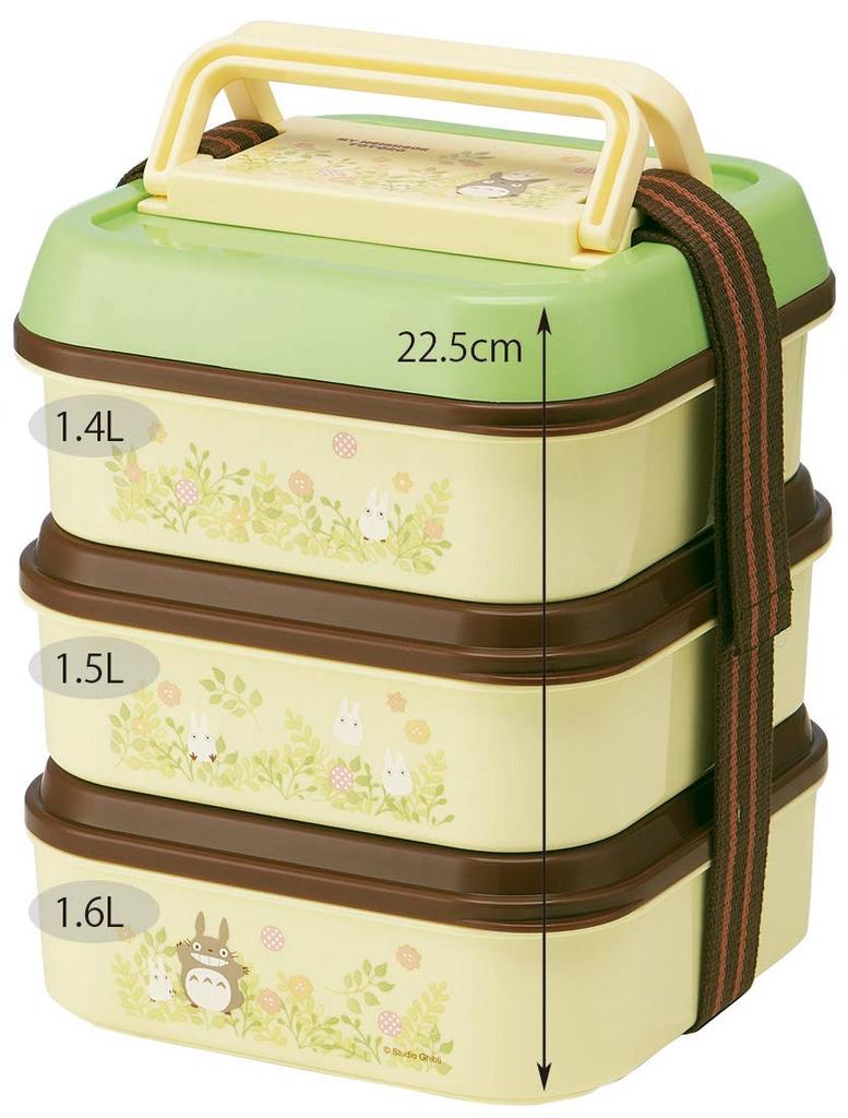 Skater Large Bento Box, Outdoor Lunch Box, 3-Tier, My Neighbor Totoro Field, Ghibli Design, 4.5L, P23