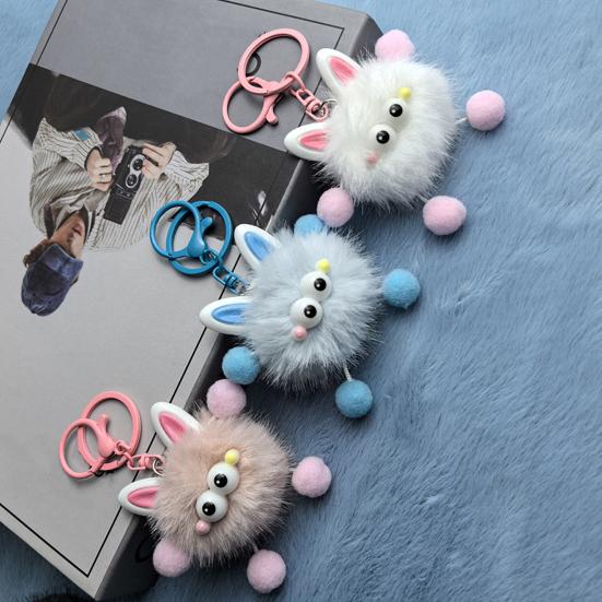 Cute Plush Fur Ball Keychain Unique Briquette Pendant Novelty Fluffy Keys Bag Charm Trendy Bag Accessory