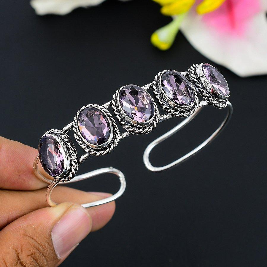 

Amethyst Gemstone Handmade 925 Sterling Silver Cuff Bangle Adjustable KG-249