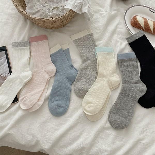 Ladies Spring and Summer Thin Color Hollow Out Boneless In The Tube Pile Pile Cotton Socks