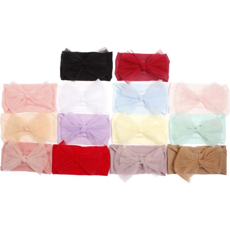 

New children s solid color nylon mesh bow headband, baby hair accessories, cute girls headscarf