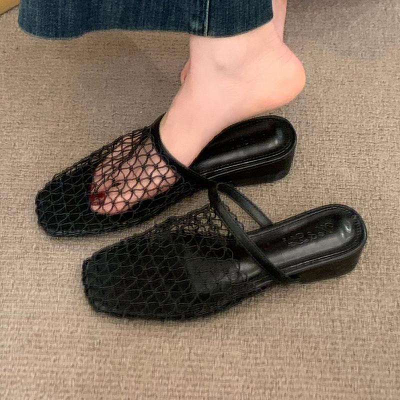 Mesh Women's Slippers Flats Designer Mules Shoes Dress Woman Sandals Summer 2025 New Slides Slingback Sandalias De Mujer