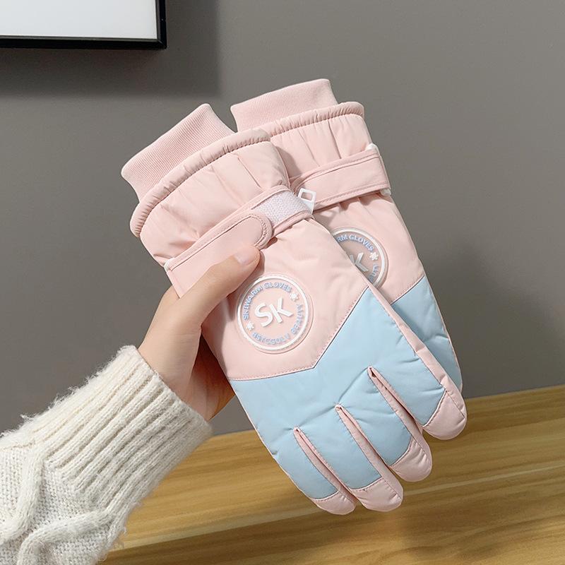 Autumn and Winter Ski Gloves  Outdoor Cycling and Snow Play with Fleece  Thickened Touch Screen Anti Slip Waterproof and Warm for Ladies