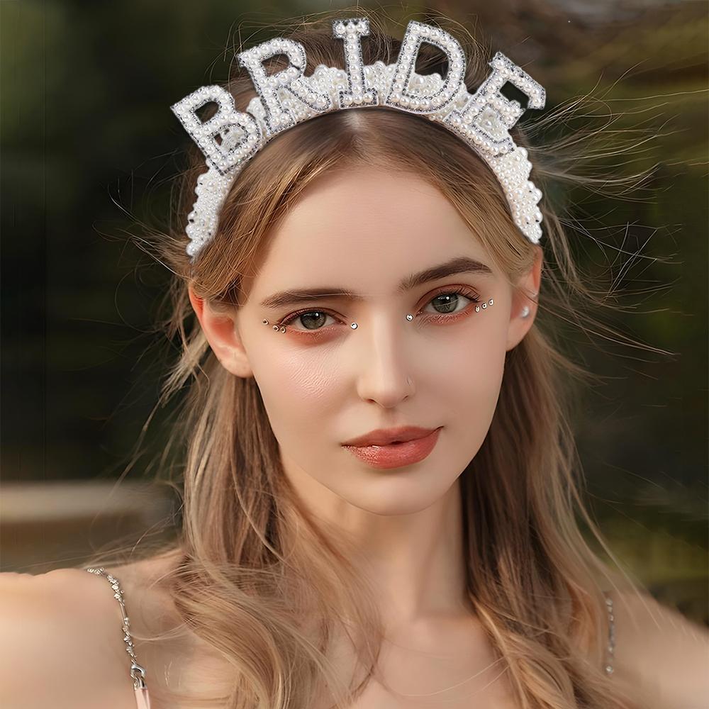 Perlen Stirnband Diadem Luxus Perlen Strass Breit Haarband Elegant BRAUT Schriftzug Haarband Hochzeit Braut Frauen Tiara Accessoires