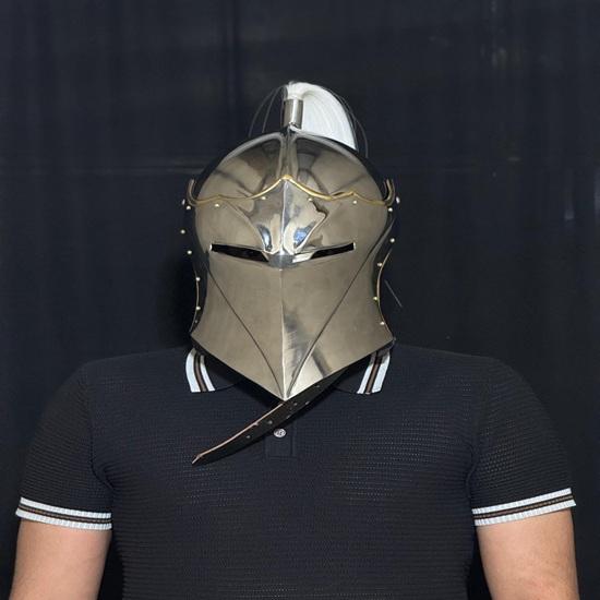 Handcrafted Medieval Steel Knight Helmet with Plume, Gothic LARP Cosplay Armor Gift
