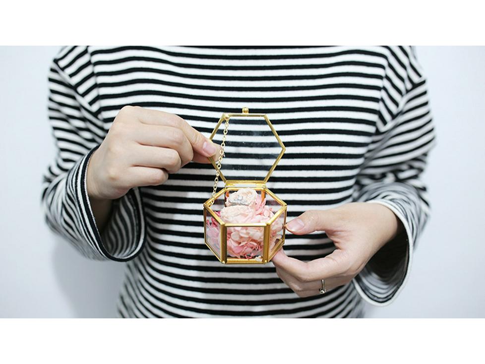 Hexagonal Engagement & Wedding Ring Box - Transparent Glass Jewelry Storage Gift Box