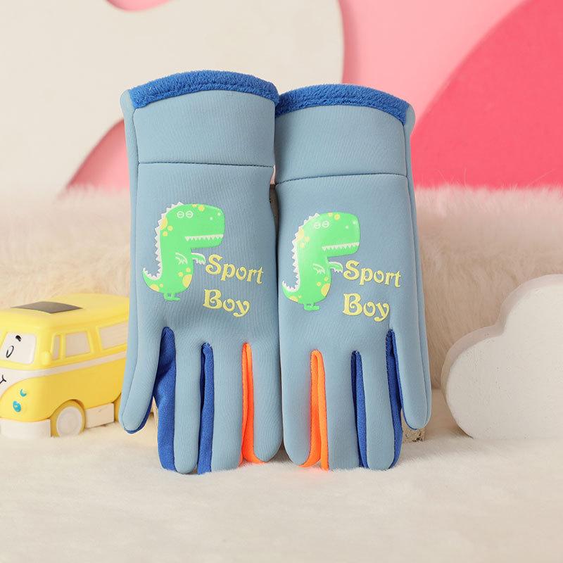Kids' Waterproof Winter Gloves - Luminous Cartoon Dinosaur Design for Outdoor Sports & Snow Play