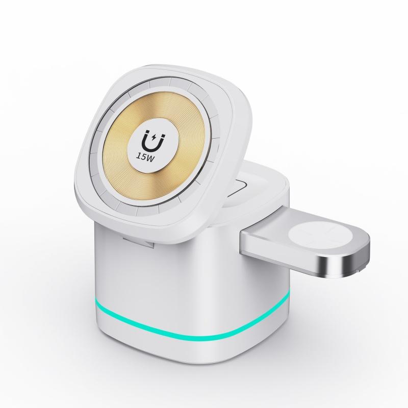 

3 в 1 многофункциональное магнитное беспроводное зарядное устройство 15 Вт быстрая зарядка док-станция кронштейн для iPhone16/15/14/13/12 Magnetic wireless charger белый