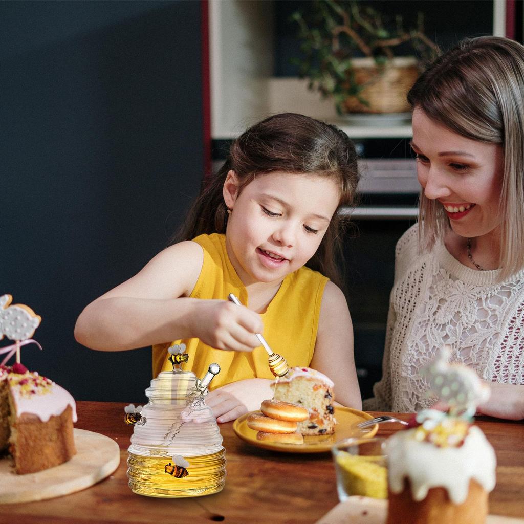 Transparent Honey Pots with Dipper and Lid Honeycomb Tank Kitchen Honey Bottle for For Wedding Party Office Kitchen Home