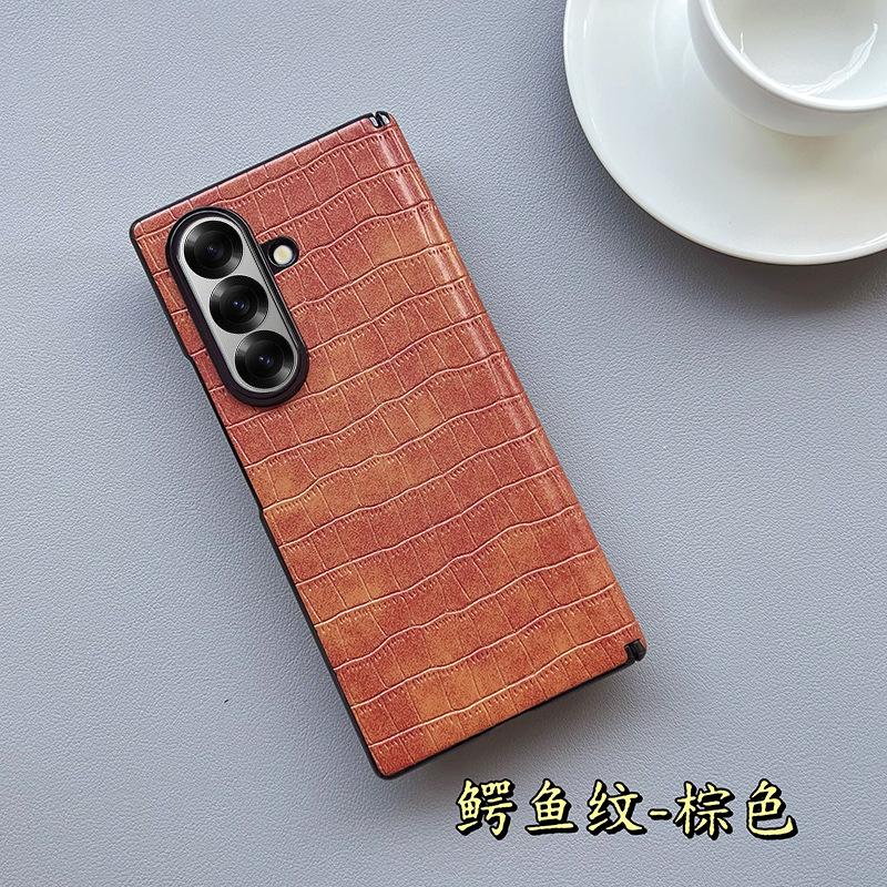 Applicable To Samsung Folding Screen Zfold7 Crocodile Pattern Mobile Phone Case, New Central Axis Magnetic All-inclusive Fold7 Outer Leather Case
