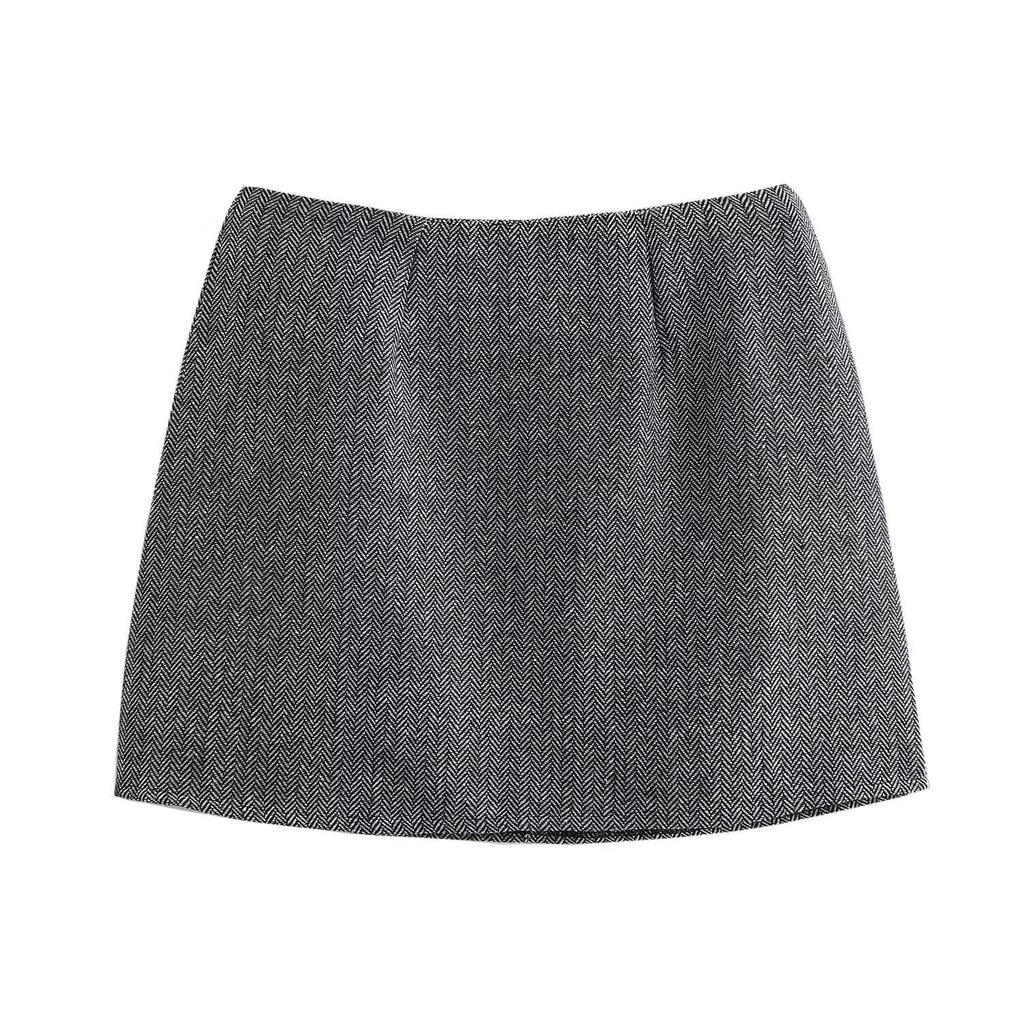 2024 Fall Women's European & American Fashion: Simple Short Jacket & Midi Skirt Set