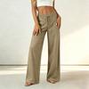 Women High Waist Loose Fit Trousers Drawstring Wide Leg Pants Elastic Waistband Casual Office Style Lightweight Fabric