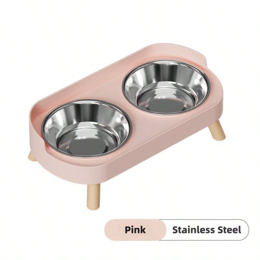 Elevated Stainless Steel/Plastic Pet Bowls Set with Stand, Dual Bowls for Small Dogs and Cats, with Splash Guard - Pet Feeder