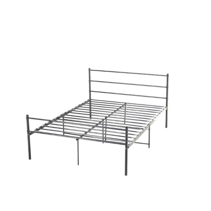 Lit double en métal 160x200 cm gris design moderne - DAMIEN GRIS