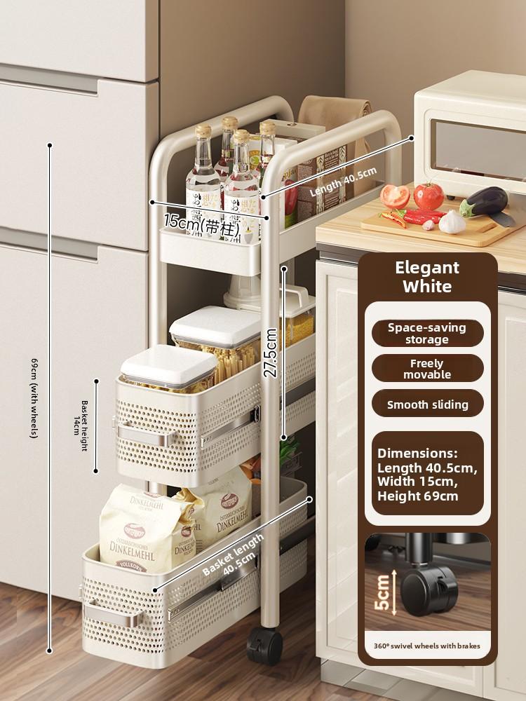 

Kitchen Multi-layer Storage Rack Fridge Side Pull-out Small Cart Narrow Basket Storage Organizer Carbon Steel Rack