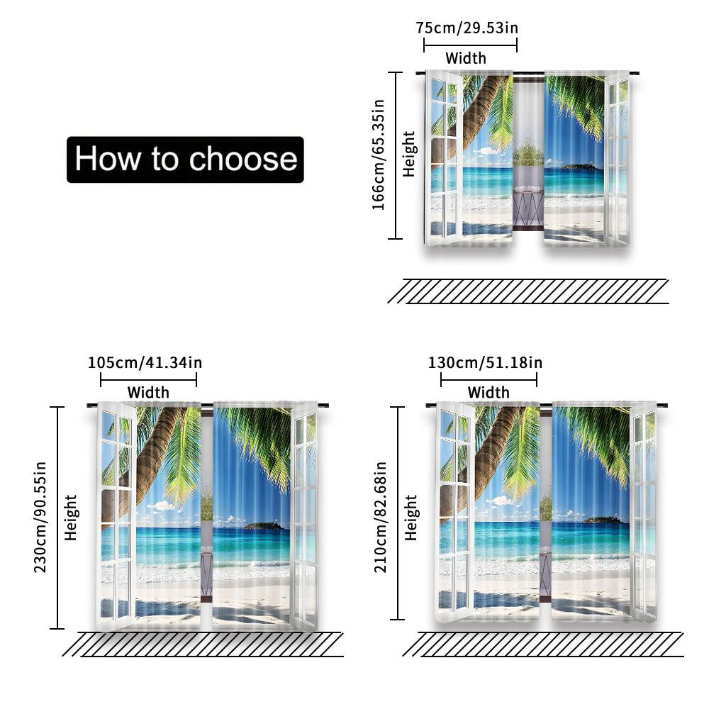 Natural Scenery Curtain Tropical Palm Trees Island Ocean Beach Window Drapes Home Dorm Bathroom Bedroom Set Of 2 Made Polyester Washable Ready