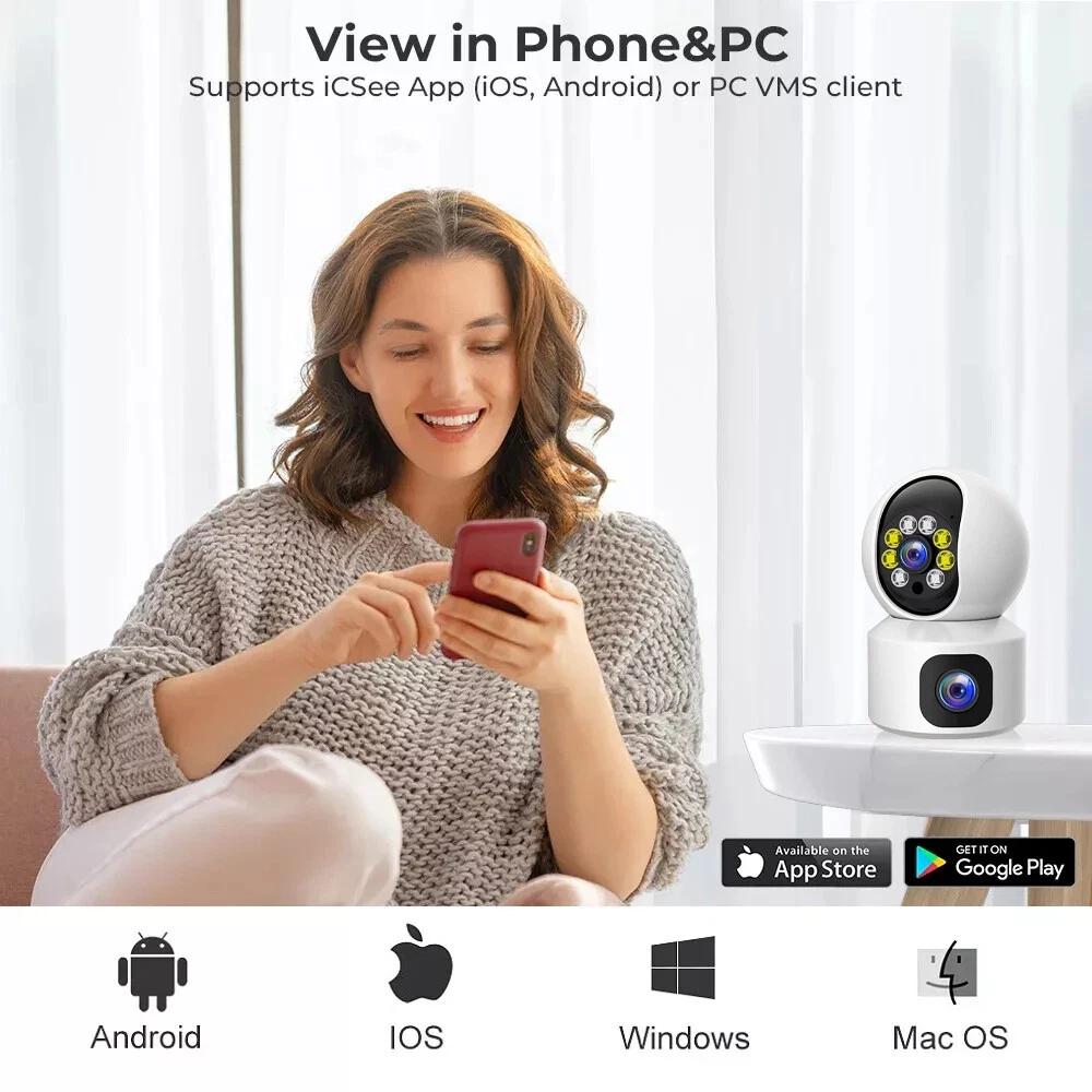 EU Plug HD 8MP Mini Camera Wifi Wireless Dual Lens 8MP IP Cameras Smart Night Vision CCTV Security V380 Pro PTZ Camara Indoor Baby Monitor
