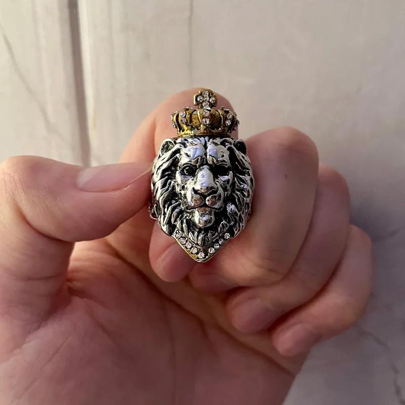 

Ретро Кольцо Лев с Короной Для Мужчин Сплав Цинка Цвет Панк Готика Регулируемое Открытое Кольцо Рок Хип-Хоп Ручная Работа Циркон Аксессуары Мужской Подарок resizable