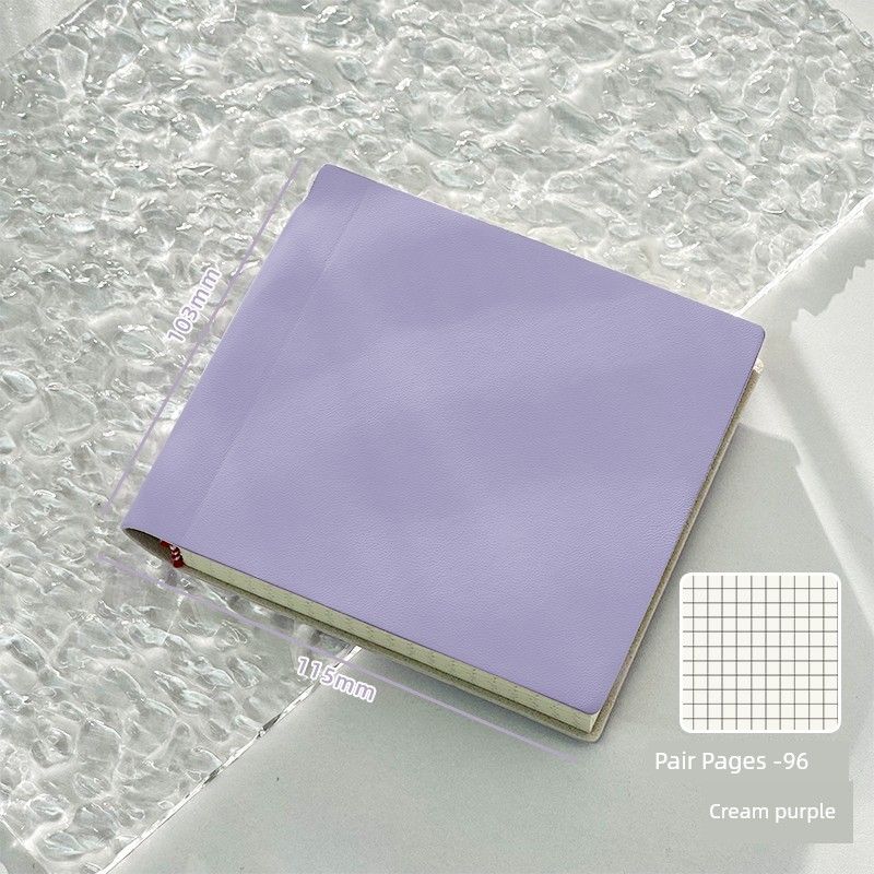 

Mini Notebook Portable Portable Pockets Notebook Minimalist Square Book Small Size Notebook Book Notebook Stationery Cream purple-checkered inside pages