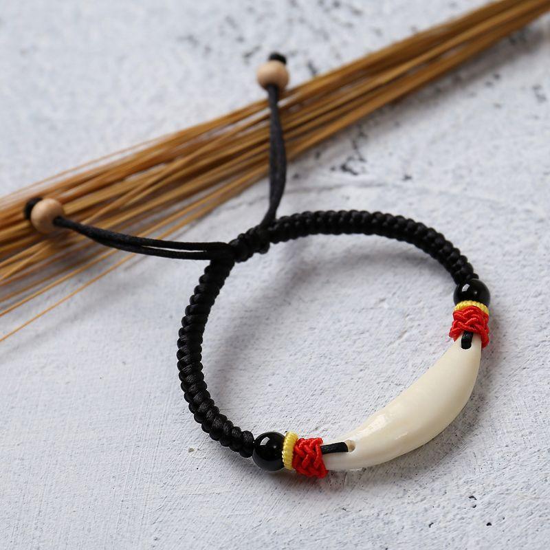 

Настоящий браслет из зубов черной собаки, детский, взрослый, кулон, детский браслет на ногу, мужской и женский, год рождения, парный, украшение из волчьих зубов Black rope 11-12cm baby