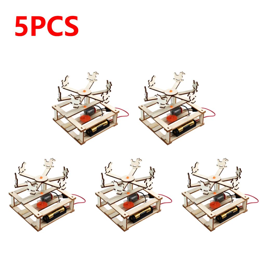 DIY Wooden Assembled Merry-Go-Round Model Battery Powered Physical Educational Toys Eco-Friendly for Intellectual Development