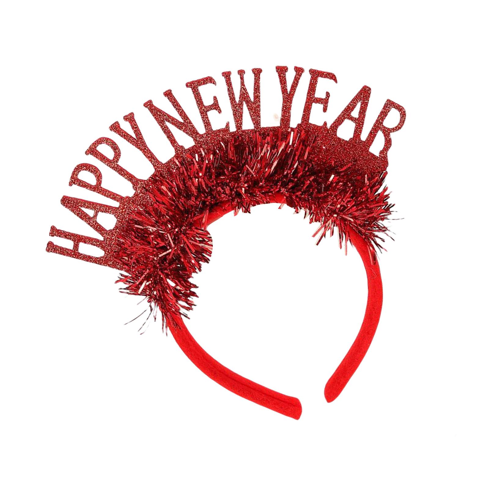 

Happy New Year Headband New Year Props Headwear Christmas Party Hairhoop Festival Celebration Sequined Party Headpiece красный
