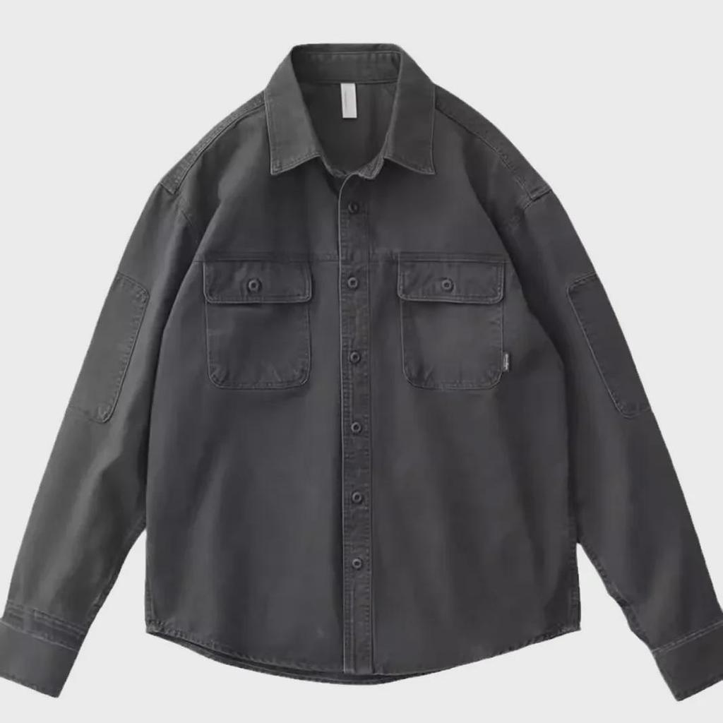 Herren Vintage Armeegrün Gewaschene Baumwollhemdjacke - Schwergewicht, Lockere Passform, Lässige Arbeitskleidung für Frühling und Herbst