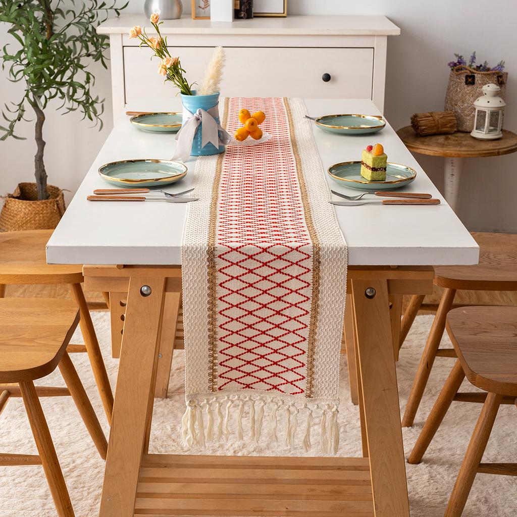 Böhmisch Rustikal Hochzeit Brautparty Abendessen Baumwolle Leinen Tischläufer