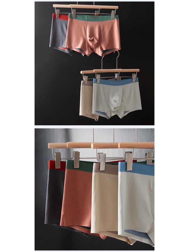 Modal Men's Mulberry Silk Color Block Seamless Boxer Briefs - Mid-Rise.