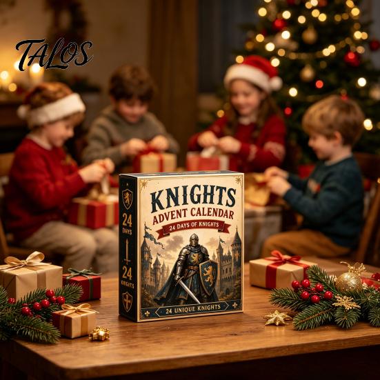Holiday Countdown Calendar Christmas Medieval Knight Advent Calendar, with 24 Acrylic Decorations, Collectible Decor Day Xmas Box, Party Gift