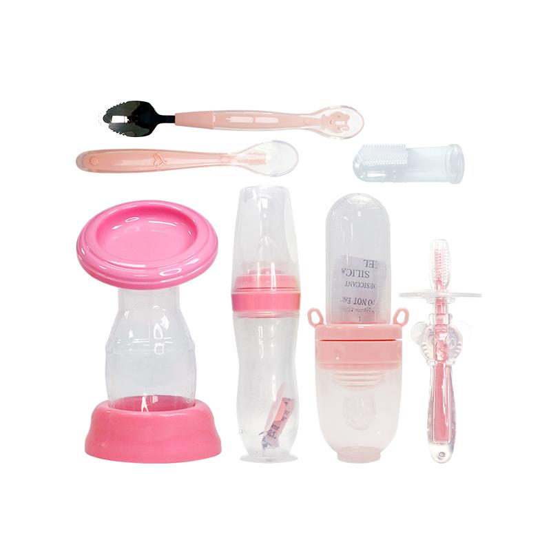 Baby Feeding Bottle Set Silicone Nipple Wide Neck for Infant Newborn BPA Free розовый