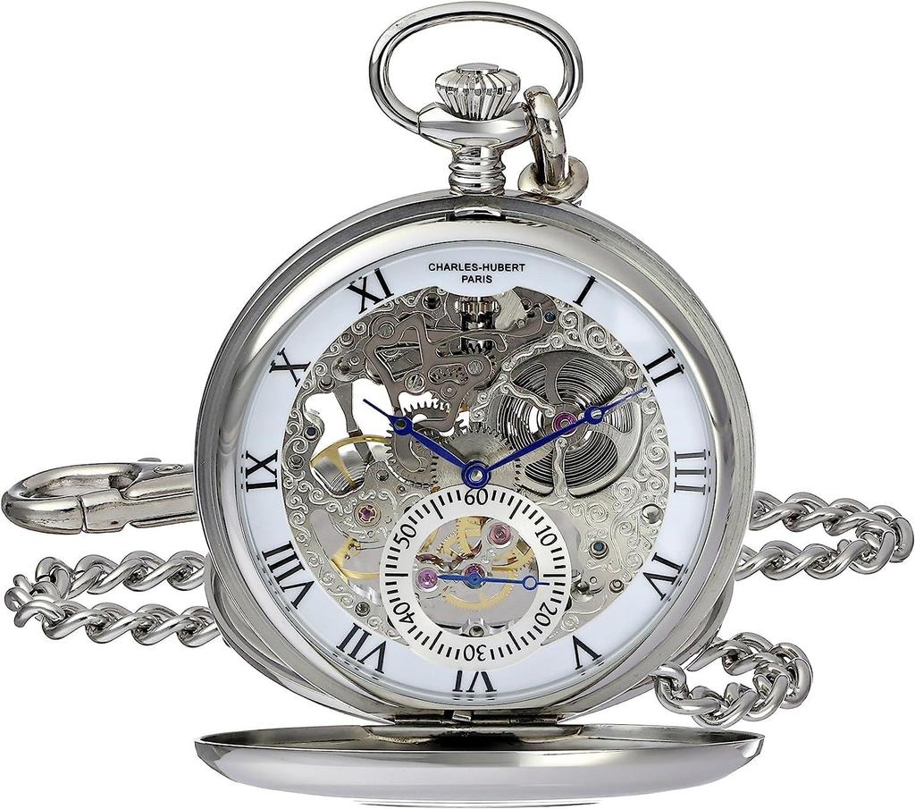 Charles Hubert Men's Pocket Watch, Mechanical Hand-Wound Skeleton, 3972-W