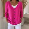 Damen einfarbiger V-Ausschnitt einreihiger Cardigan mit langen Ärmeln locker gestrickt lässiger Pullover Mantel