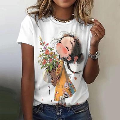 Maglietta da donna, a maniche corte, con stampa alla moda per bambine, girocollo, da strada, abbigliamento estivo per tutti i giorni