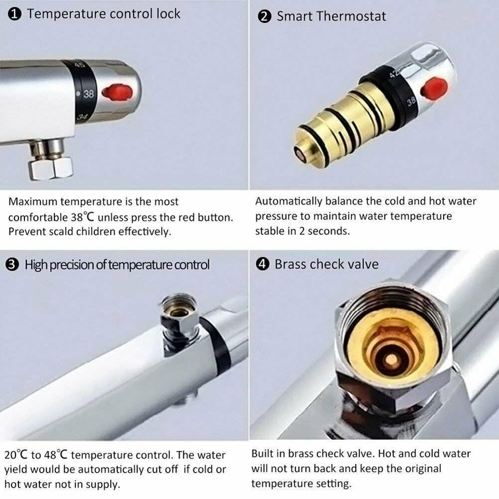 Thermostatic Water Tap Bar Shower Mixer Valve Tap Wall Mounted Shower Tap