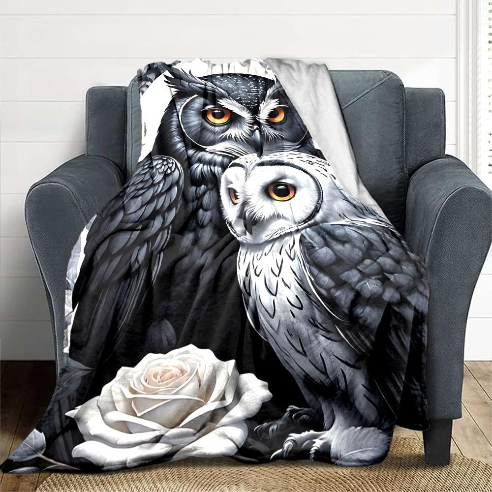 1PC Owl Art Print Blanket - Soft Warm All-Season Throw for Sofa, Bed, Car, Office, Throw For Sofa yy250916111