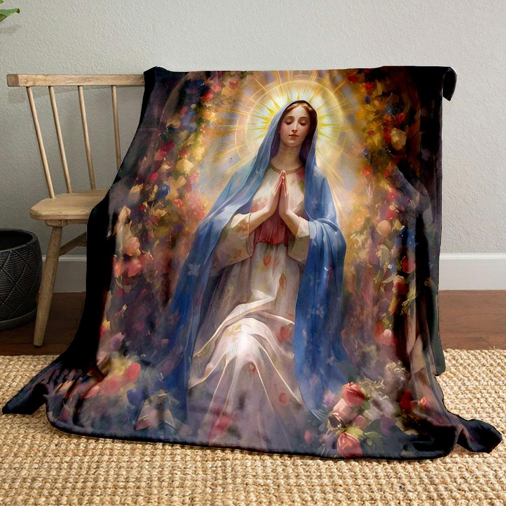 

Blessed Virgin Mary Floral Halo Blanket Printed Blanket for Living Room Bed Couch lunch break Soft Cozy Blanket for Friend s festival Gift 80cm x 120cm