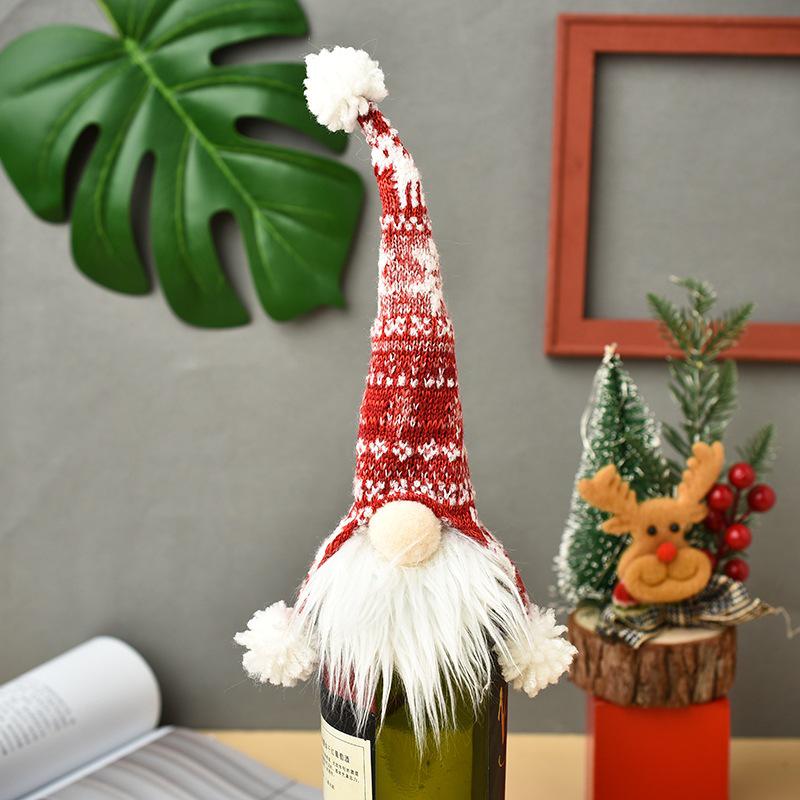 Knitted Faceless Old Man Christmas Wine Bottle Cover & Stopper Gift Set