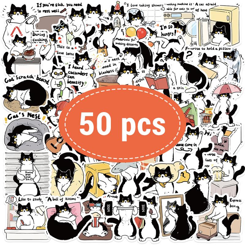 

50PCS Black Cute Cat Stickers Waterproof Vinyl Cartoon Black Cat Stickers for Water Bottles Laptop Guitar Hydro Flask Phone