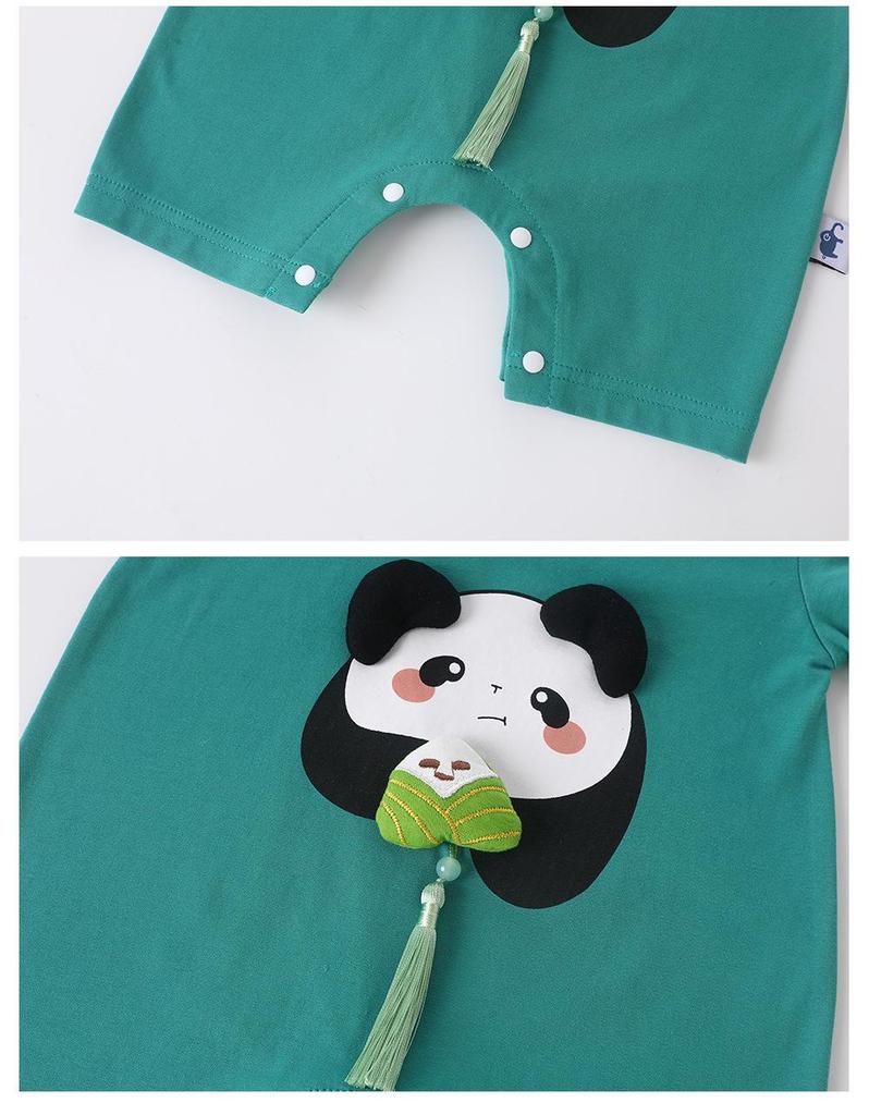 Clearance Panda Short-Sleeve Romper for Baby Boys and Girls - Chinese Style Summer Crawling Suit
