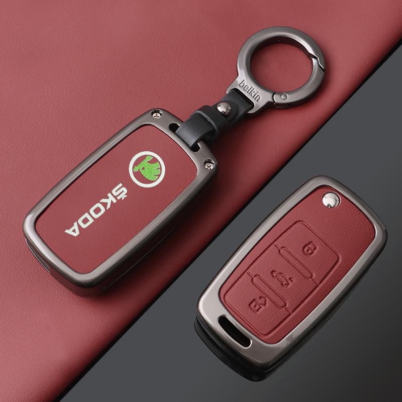 AAAAO1 Stop cynku Skóra Pokrowiec na kluczyk samochodowy Brelok Uchwyt dla Skoda Octavia A5 A7 Fabia Superb Kodiaq Karoq Muszla ochronna Akcesoria