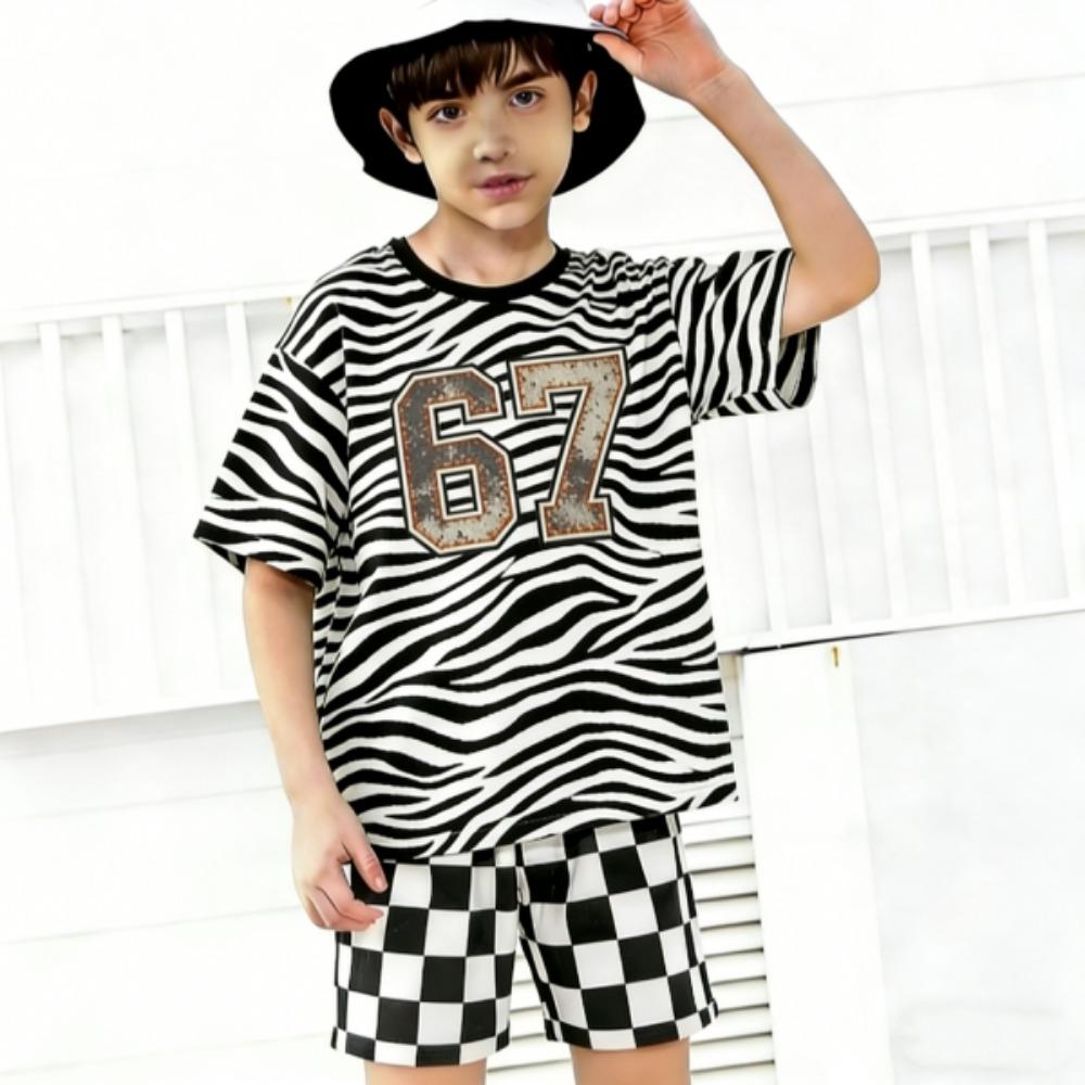 Fake Cardigan 67 Zebra Color Printed Kids T-shirt and Shorts 2 Piece Set Summer Casual Outfit for Boys and Girls Kids Clothing
