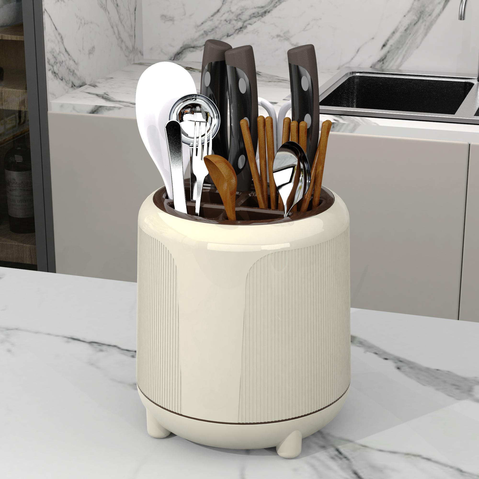 

Knife holder Spoon Fork Kitchen Organizer Rack Rotation PP Flatware Drainer Storage Box Multi-Function Utensil Stand Knife Block белый