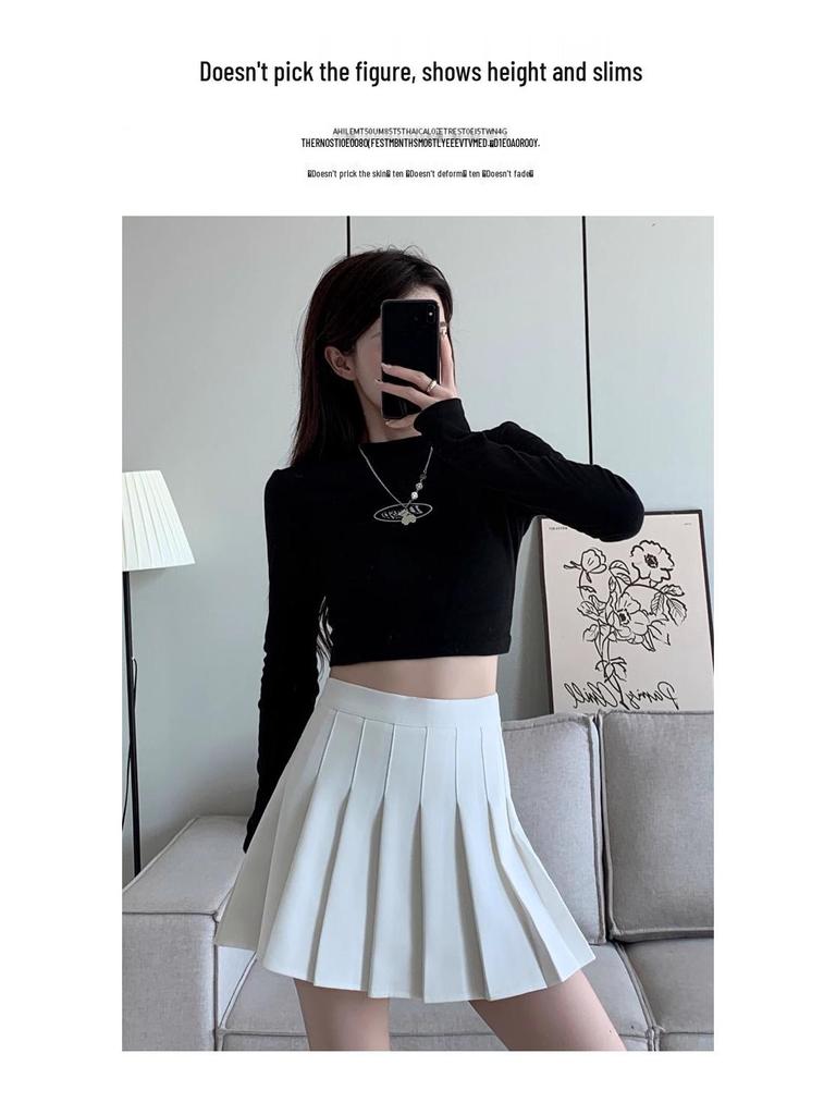 Women's High Waist White Pleated A-line Skirt for Tall Girls, Extra Long, Spring/Autumn 2025, Hip-Wrapping JK Style
