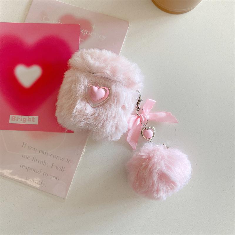 Cute pink plush love for AirPods 1 generation protective case 1 generation 1 generation pro1 apple bluetooth headset case