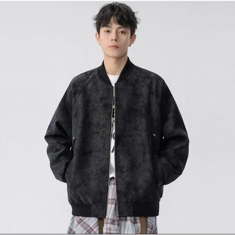 Baseballjacke Herren Lederjacke Frühling und Herbst Lässig Hongkong-Stil Vielseitig und Schön Trendige Lockere Lederjacke