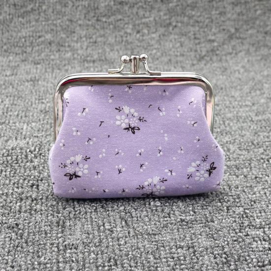 Floral Canvas Coin Purse, Women Change Purse with 2 Compartments, Kiss Lock Closure Pouch for Cash Coins Cards